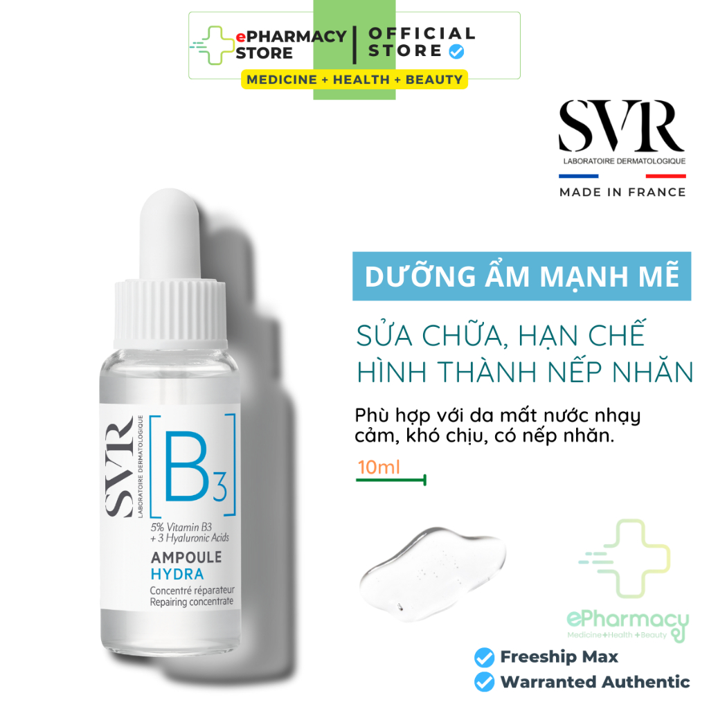 SVR B3 Serum [B3] Ampoule Hydra Tinh chất dưỡng ẩm, phục hồi và chống nhăn da 30ml