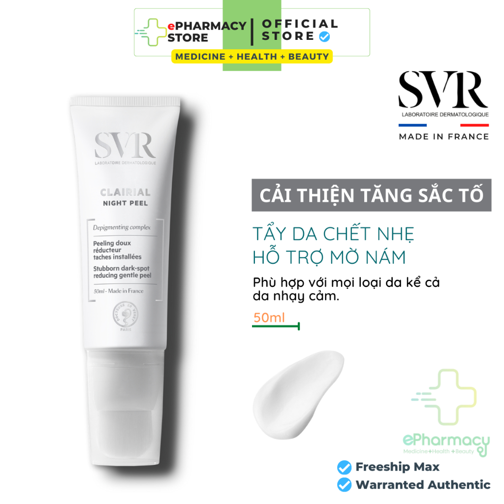 Kem Dưỡng Ẩm SVR CLAIRIAL Night Peel Kem dưỡng ban đêm làm mờ vết nám, nám da và trắng da 50ml