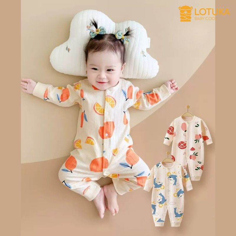 Bodysuit Thu Đông LOTUKA Chất Len Tăm Ấm Áp, Bộ Đồ Liền Thân Cho Bé Họa Tiết Đáng Yêu, Quần Áo Trẻ Em Size 3-12kg