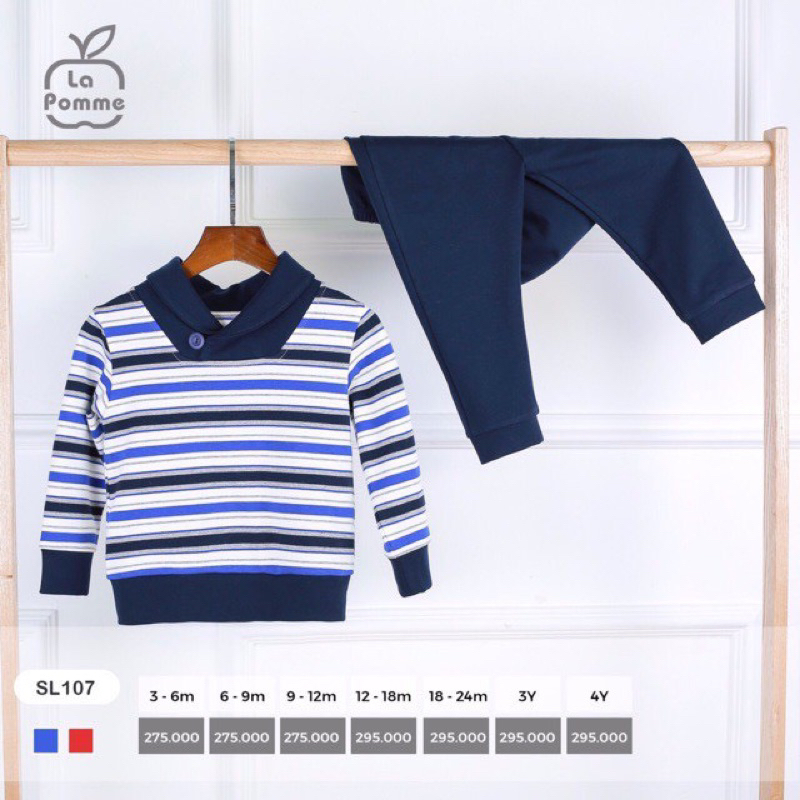 LA POMME Bộ dài tay cổ gập cài cúc chất da cá dày dặn cho bé hãng La pomme