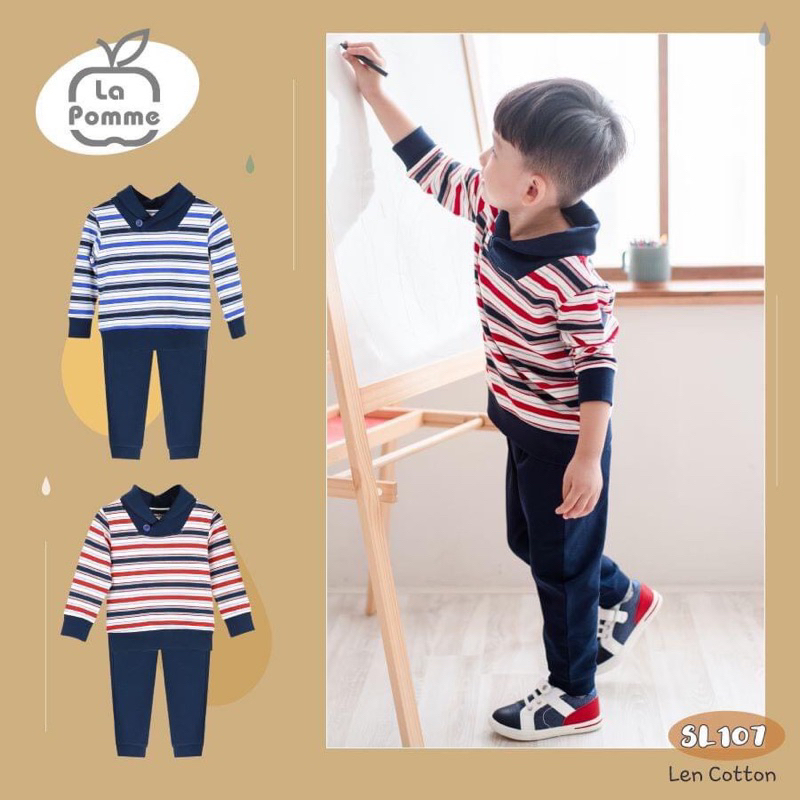 LA POMME Bộ dài tay cổ gập cài cúc chất da cá dày dặn cho bé hãng La pomme