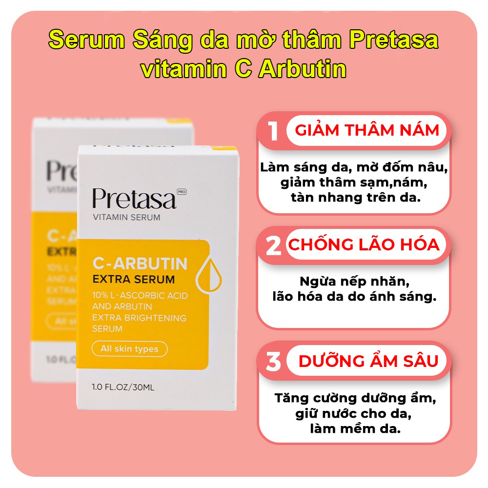 Serum dưỡng ẩm trắng da C-Arbutin Extra Pretasa