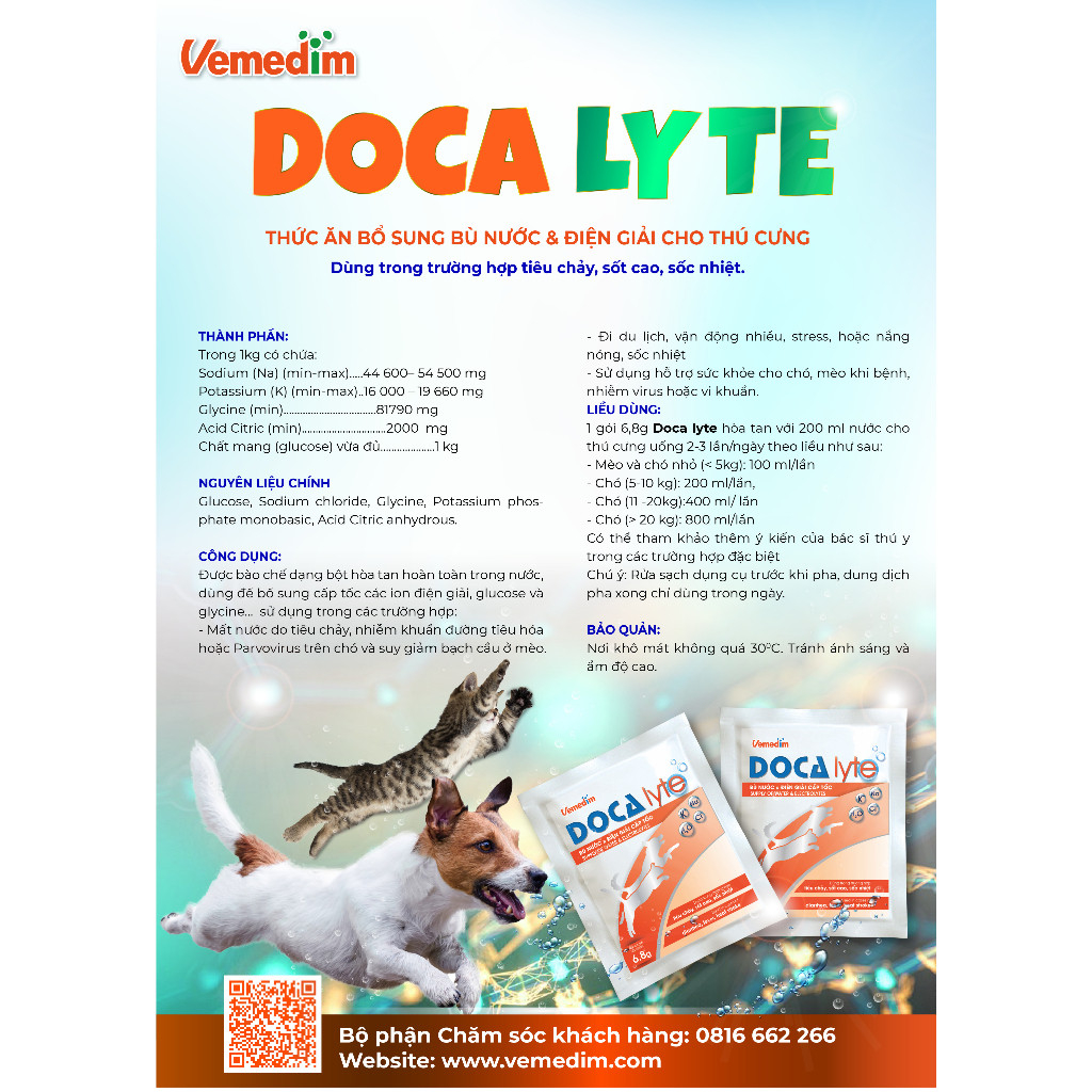 DOCA LYTE Vemedim Bù Nước và Điện Giải Cấp Tốc Cho Chó Mèo Mùa Nắng Nóng  _ưu đãi