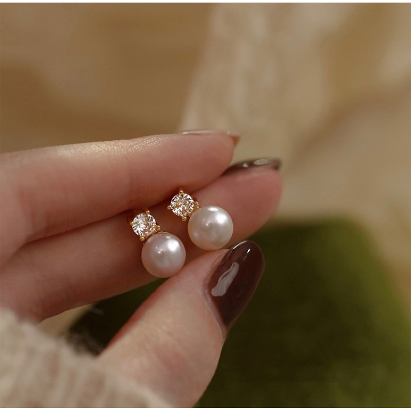 Khuyên tai bạc 925 SUMMERY nụ ngọc trai nhân tạo 8mm phối đá bông tai S925