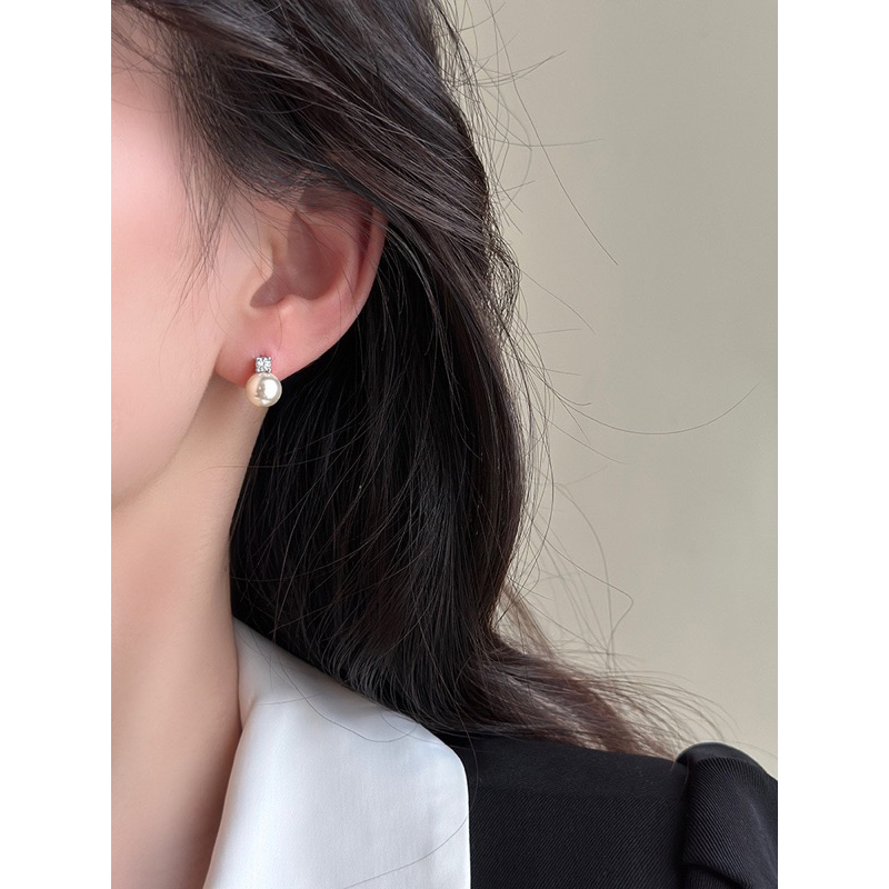 Khuyên tai bạc 925 SUMMERY nụ ngọc trai nhân tạo 8mm phối đá bông tai S925