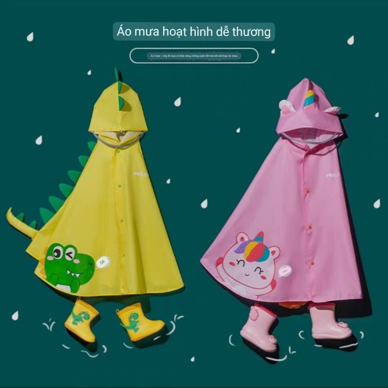 Áo Mưa Cho Bé Trai Bé Gái Hàng Cao Cấp Mẫu Mới Dáng Cánh Dơi Dày Dặn Tiện Lợi