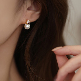 Khuyên tai bạc 925 summery nụ ngọc trai nhân tạo 8mm phối đá bông tai s925