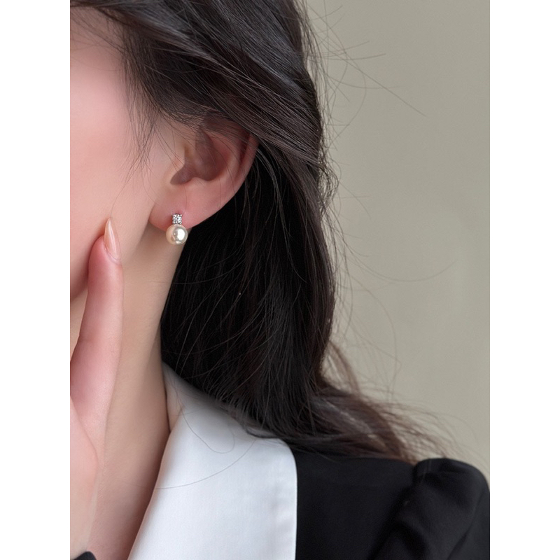 Khuyên tai bạc 925 SUMMERY nụ ngọc trai nhân tạo 8mm phối đá bông tai S925