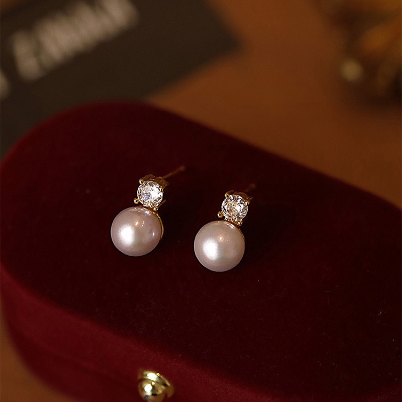 Khuyên tai bạc 925 SUMMERY nụ ngọc trai nhân tạo 8mm phối đá bông tai S925