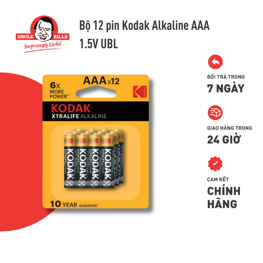 Bộ 12 Pin KODAK Alkaline AAA Uncle Bills IB0221