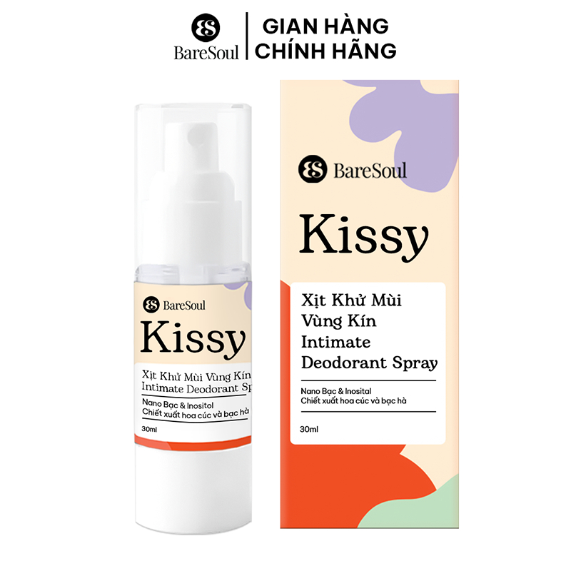 Xịt Khử Mùi & Vệ Sinh Vùng Kín BareSoul Kissy Intimate Deodorant & Hygiene Spray 30ml