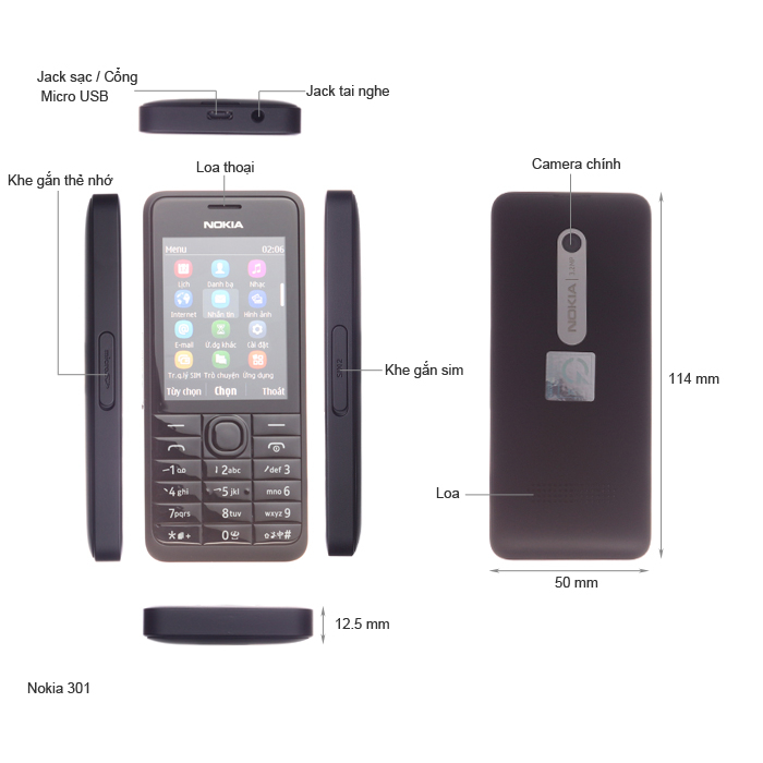 VỎ + PHÍM NOKIA 301 chính hãng