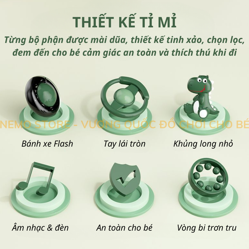 Xe lắc cho bé có nhạc, đèn NEMO STORE xe chòi chân cho bé 1 2 3 tuổi hình Khủng Long cho bé lắc tay