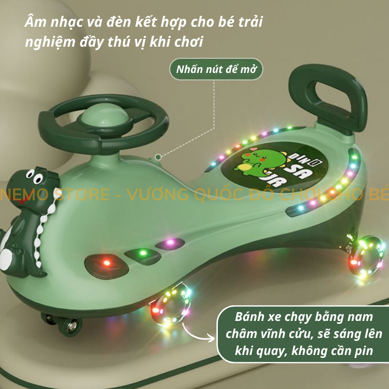 Xe lắc cho bé có nhạc, đèn NEMO STORE xe chòi chân cho bé 1 2 3 tuổi hình Khủng Long cho bé lắc tay