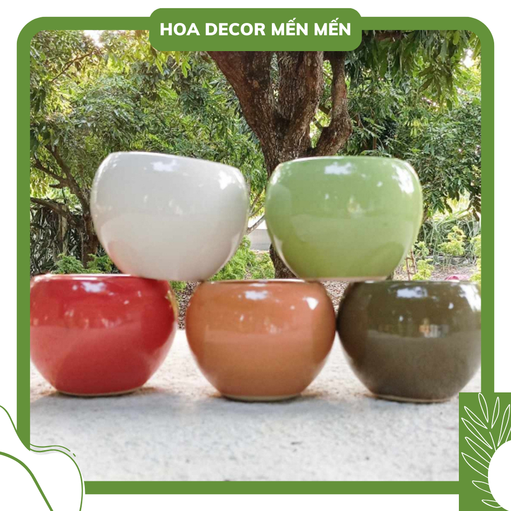 Chậu Sứ Tròn Dáng Quả Hồng Men Ngọc Trồng Cây Cảnh, Cắm Hoa, Xương Rồng, Sen Đá