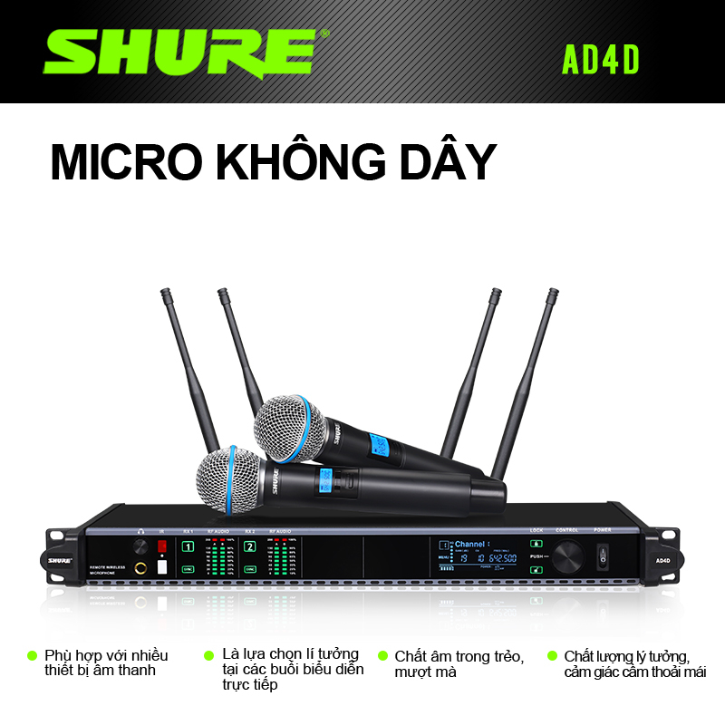 Shuer/AD4D microphone wireless,micro không dây cao cấp,micro hát karaoke không dây chống hú