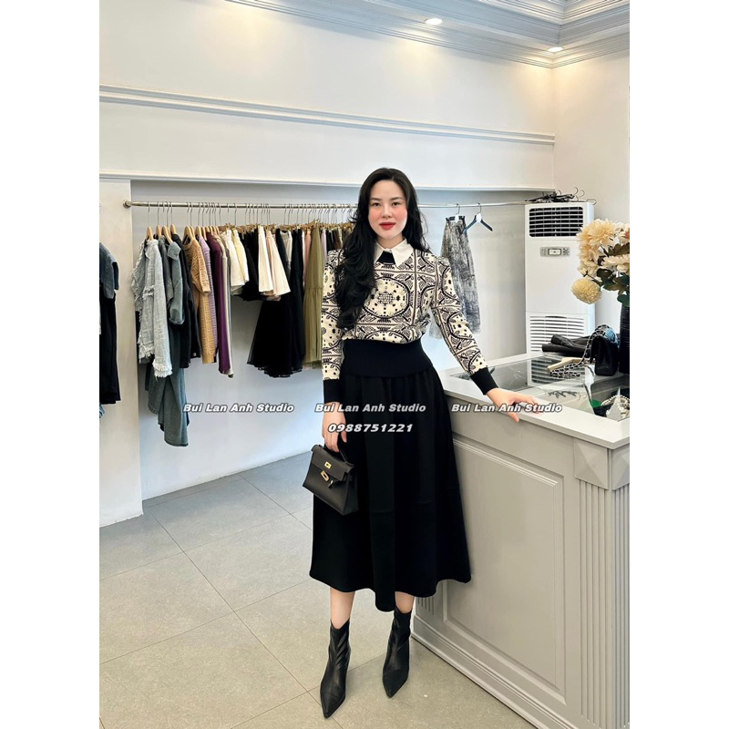 Áo len hoa thổ cẩm chace đính đá cao cấp