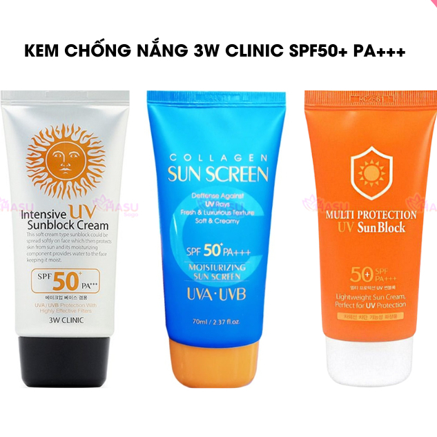 Kem Chống Nắng 3W Clinic Dành Cho Mọi Loại Da  Intensive UV Sunblock Cream SPF50 PA+++ 70ml Hàn Quốc