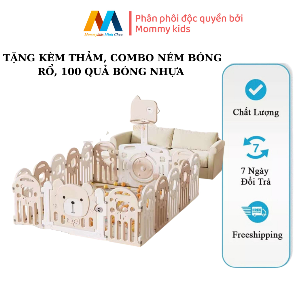 Quây cũi nhựa gấp gọn MẪU GẤU XỊN TẶNG 100 bóng 1 thảm. VÀ COMBO NÉM BÓNG RỔ