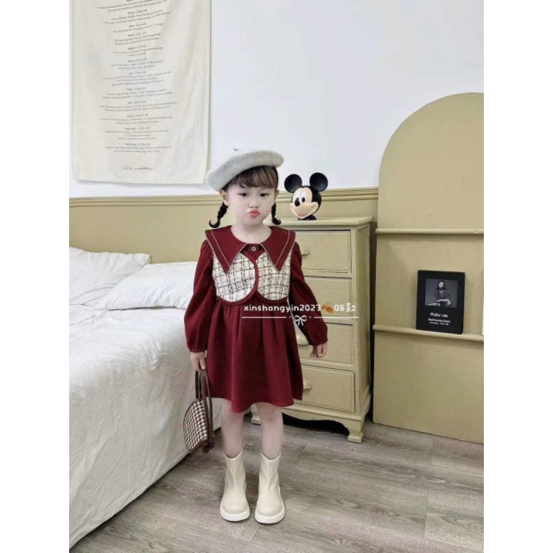 Set váy thu đông cho bé.set váy nhung +áo gile cho bé gái 9 đến 28kg.hình thật trải sàn ak