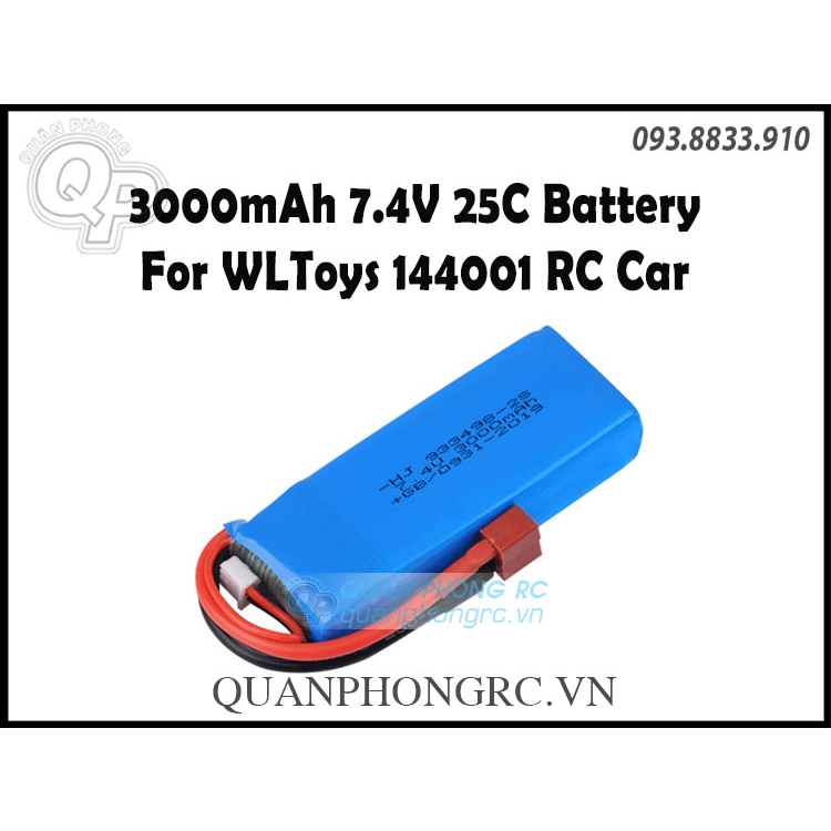 Pin 3000mAh 2S 25C 7.4V LiPo Battery Upgrade For WLtoys 144001 / 124019 / 104001 RC Car