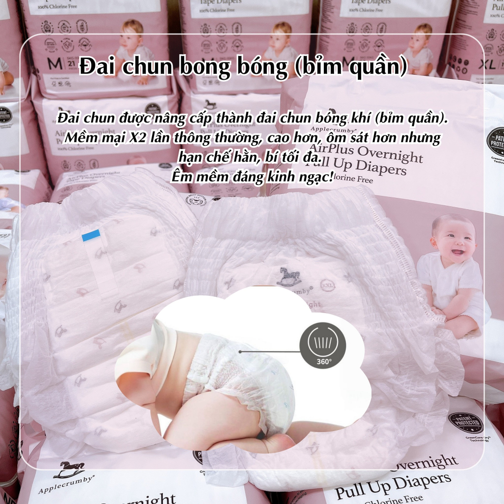 Bỉm dán/quần 𝐀𝐏𝐏𝐋𝐄𝐂𝐑𝐔𝐌𝐁𝐘 Malaysia cao cấp cho bé NB20/S23/M21/L19/XL17/XXL15