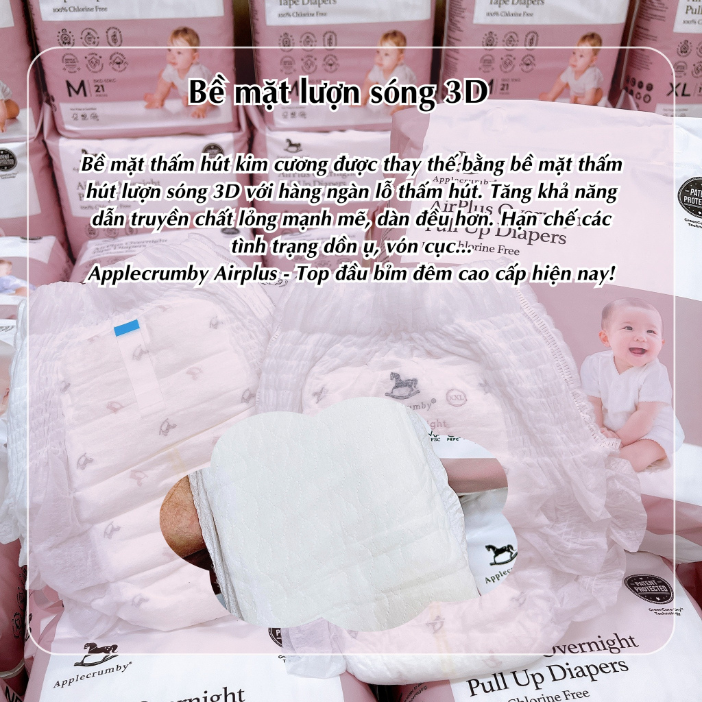 Bỉm dán/quần 𝐀𝐏𝐏𝐋𝐄𝐂𝐑𝐔𝐌𝐁𝐘 Malaysia cao cấp cho bé NB20/S23/M21/L19/XL17/XXL15