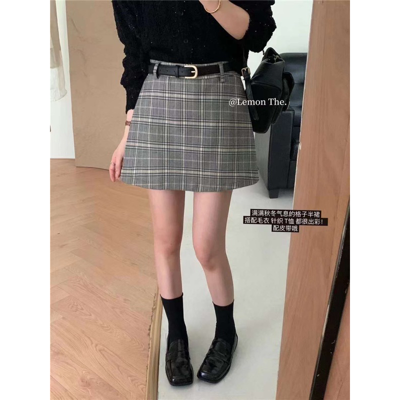 Chân váy kẻ chữ A kèm đai StyleKorean //6655