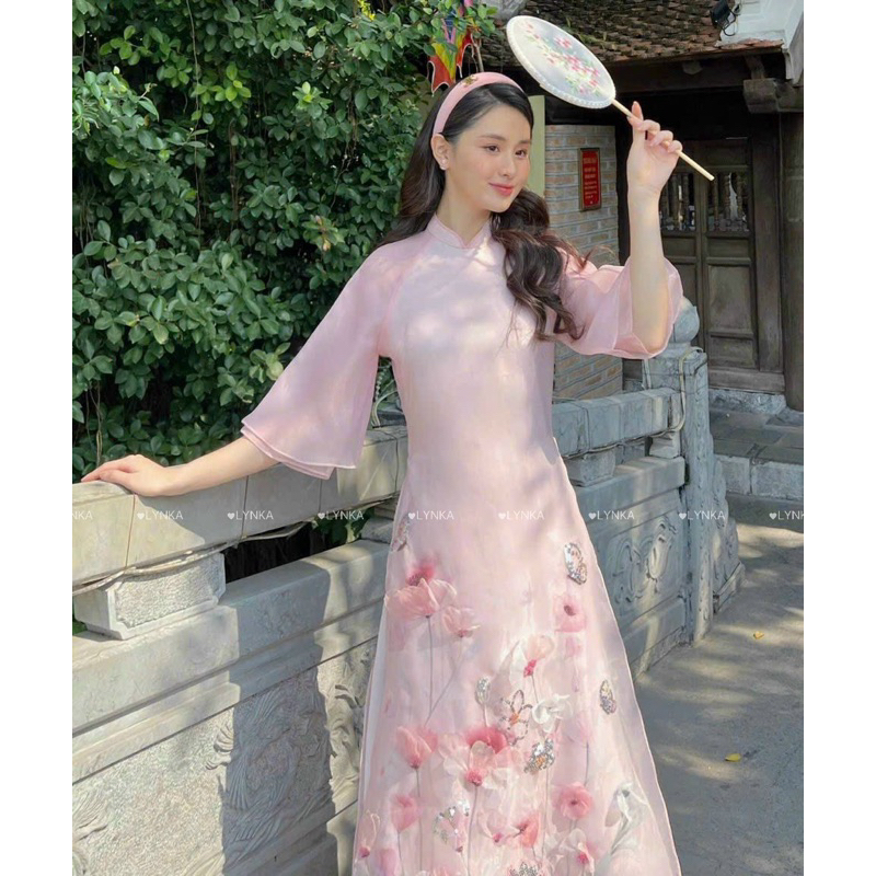 D12-Áo dài cách tân tơ 4 tà/ áo dài tay loe 2 lớp/aodailynka88