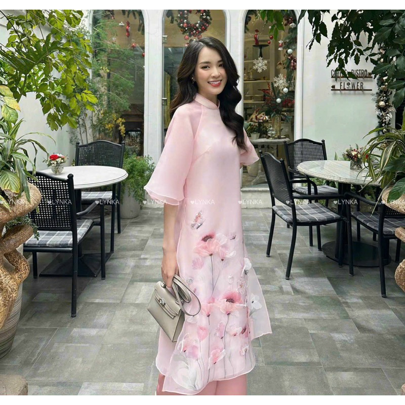 D12-Áo dài cách tân tơ 4 tà/ áo dài tay loe 2 lớp/aodailynka88