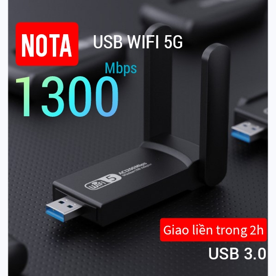 [Hỏa Tốc] USB Thu WiFi 1200 mbps 2 râu nâng cấp WiFi lên 5G cho pc laptop hút wifi mạnh, wifi 6 giúp wifi thu tốt hơn