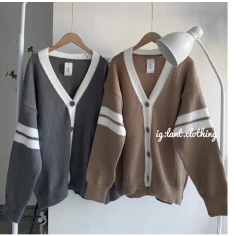 Áo khoác cadigan nữ  phối sọc viền tay chất nỉ