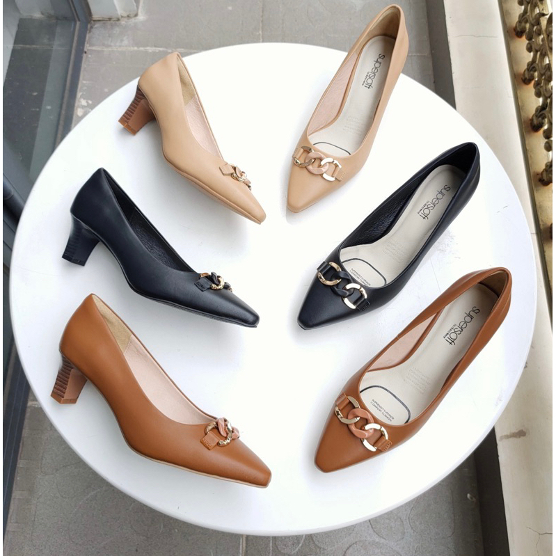 Giày cao gót da thật nơ khoá vòng