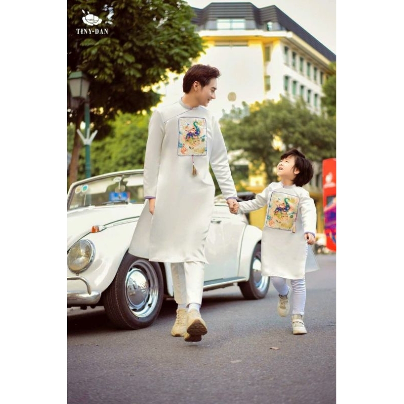 Áo dài nam giới sang xịn mịn màu trắng đỏ vàng