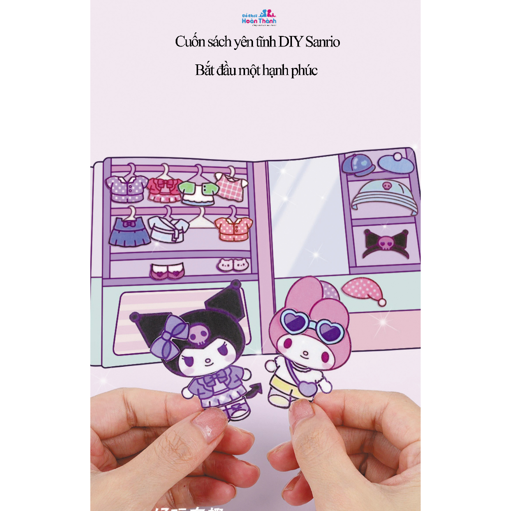 Đồ chơi cuốn sách yên tĩnh Sanrio Kuromi dành cho trẻ em bé trai bé gái, đồ chơi thủ công tự làm bằng tay không cần cắt
