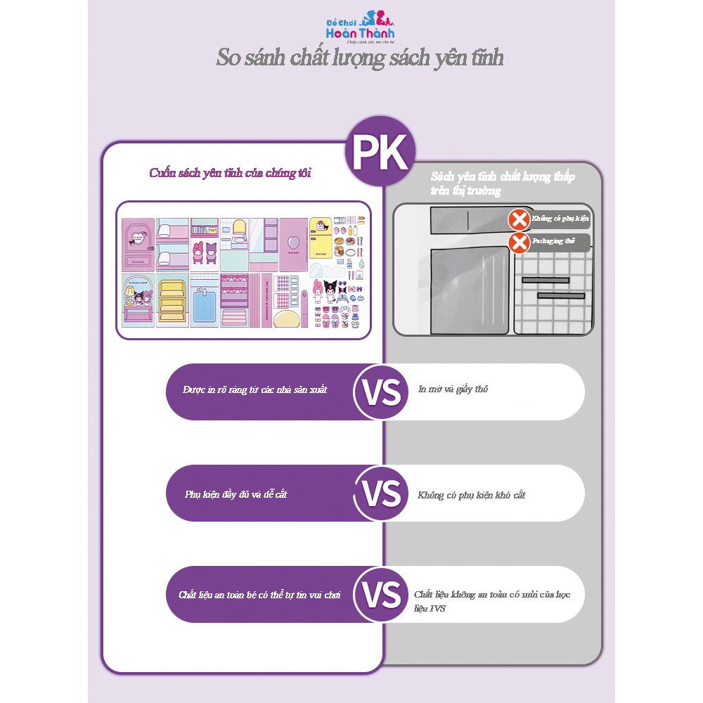 Đồ chơi cuốn sách yên tĩnh Sanrio Kuromi dành cho trẻ em bé trai bé gái, đồ chơi thủ công tự làm bằng tay không cần cắt