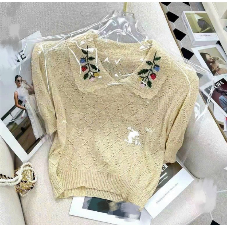 Áo len cổ thêu chất len mông tơ ghi danh đẹp