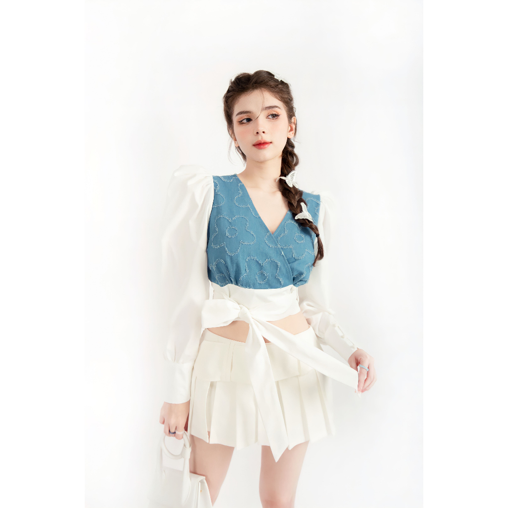 ÂME.STUDIO | Áo Tay Phồng Phối Jeans Helena Top