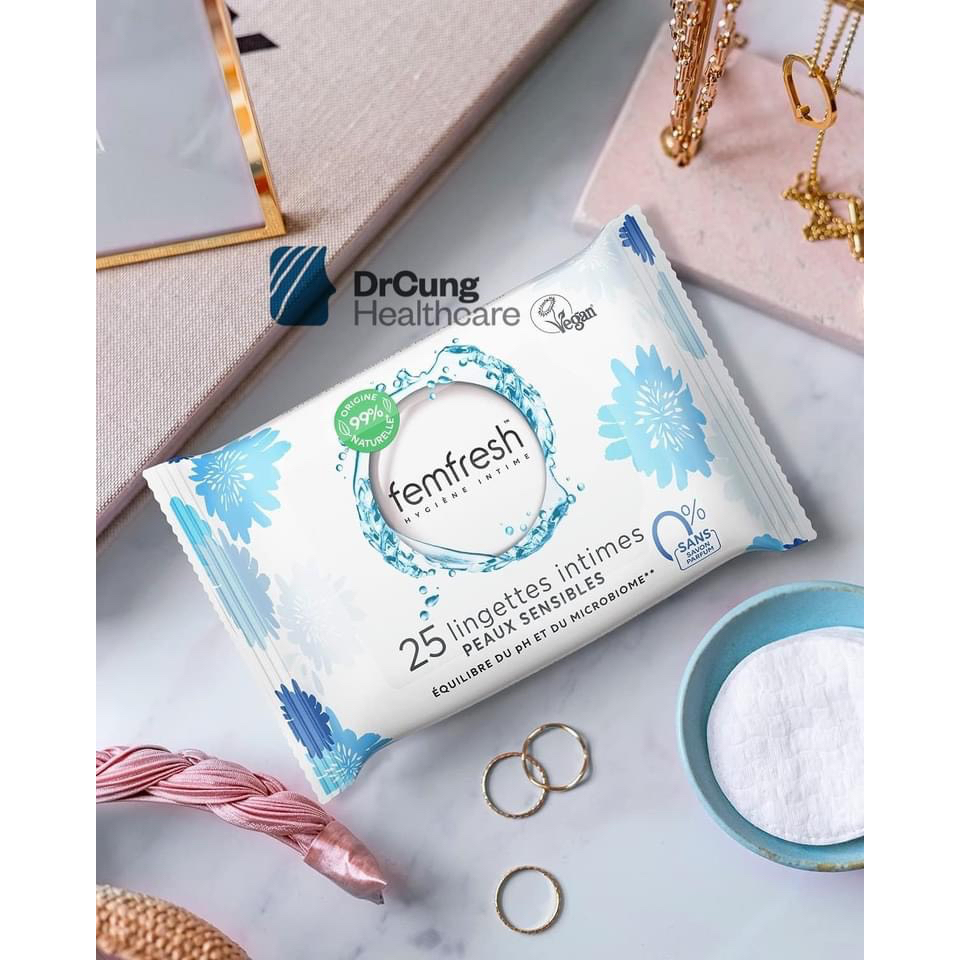 Bác Sĩ Cung Khăn Ướt Vệ Sinh Vùng Kín Cao Cấp Cho Da Nhạy Cảm Femfresh Intimate Skin Care 0% Sensitive Wipes (màu xám)