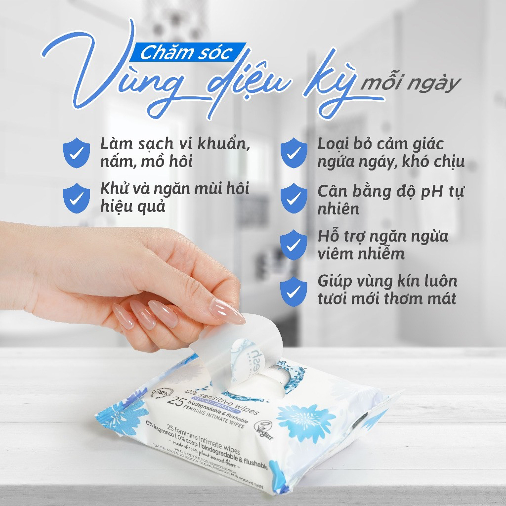 Bác Sĩ Cung Khăn Ướt Vệ Sinh Vùng Kín Cao Cấp Cho Da Nhạy Cảm Femfresh Intimate Skin Care 0% Sensitive Wipes (màu xám)