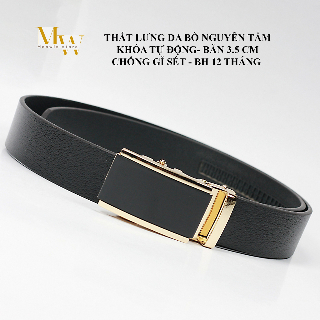 Thắt lưng nam, dây nịt nam da bò MENWIS S08 bản 3.5 cm, da bò nguyên tấm 01 lớp, khóa tự động chống gỉ sét, bảo hành 12