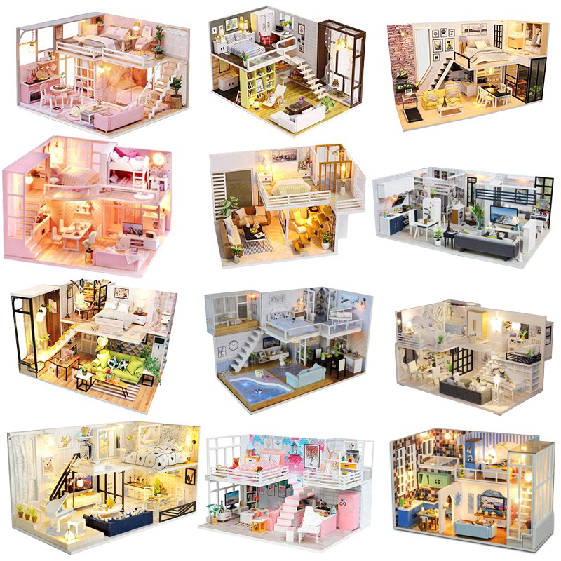 ( TÙY CHỌN ) Mẫu Mô Hình Nhà Gỗ Búp Bê DIY Cute Room (TẶNG KEO + NHÍP)