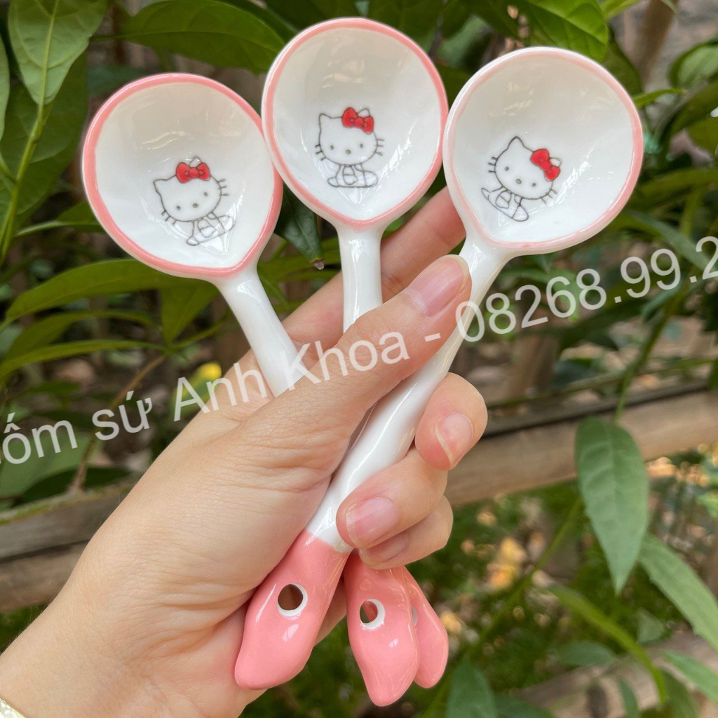 Thìa cơm gốm sứ Bộ bát đĩa decor siêu đáng yêu cực cao cấp thìa sứ dài hoạ tiết cute Xinh Yêu Gomsudecor21