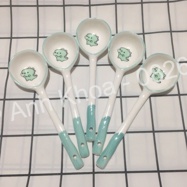 Thìa cơm gốm sứ Bộ bát đĩa decor siêu đáng yêu cực cao cấp thìa sứ dài hoạ tiết cute Xinh Yêu Gomsudecor21