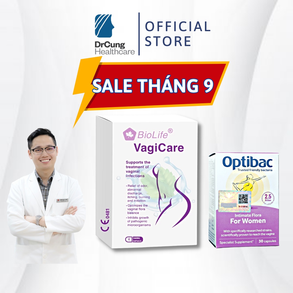 Bác Sĩ Cung Bộ Đôi Tăng Cường Lợi Khuẩn Vùng Kín Biolife VagiCare, Optibac Tím - Men Vi Sinh Phụ Khoa, Chăm Sóc Vùng Kín