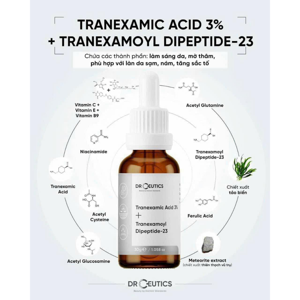 Serum TXA DrCeutics - Giảm Thâm Đỏ, Mờ Nám Sạm, Sáng Da - Tranexamic Acid 3% + Tranexamoyl Dipeptide-23