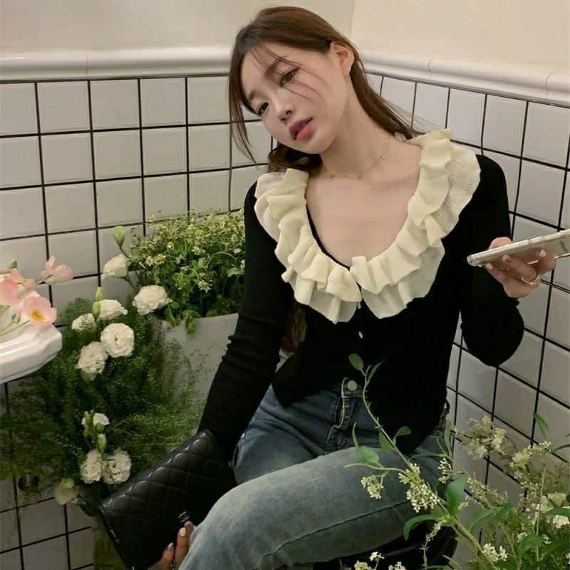 Áo len tăm cổ bèo tiểu thư siêu xinh