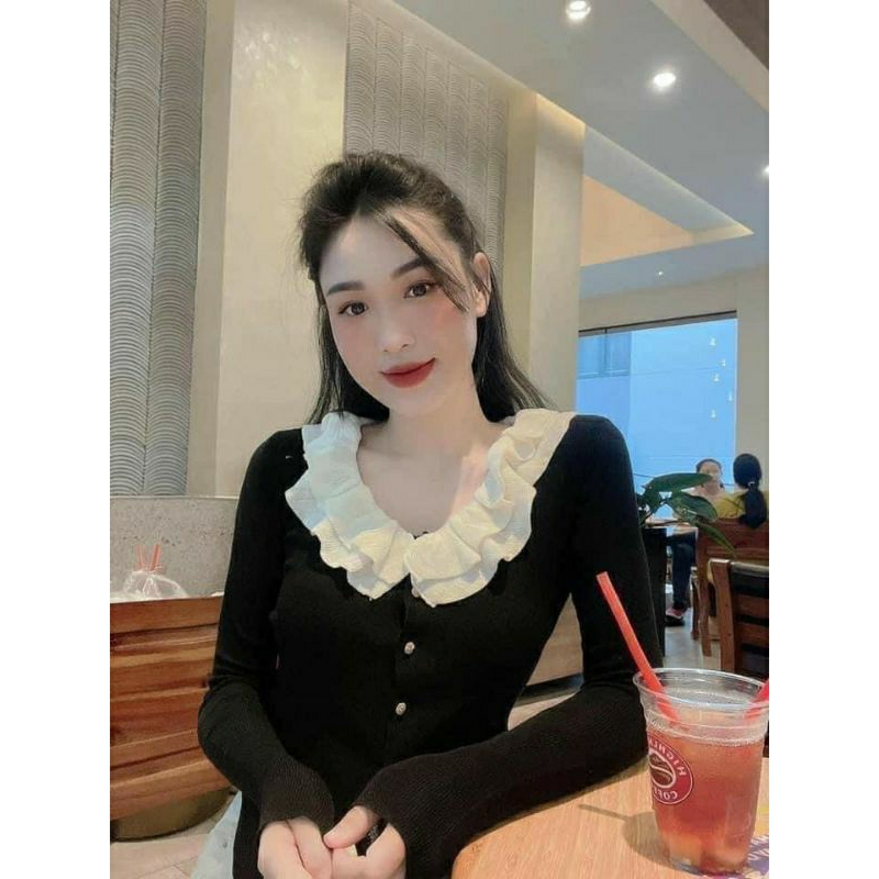 Áo len tăm cổ bèo tiểu thư siêu xinh