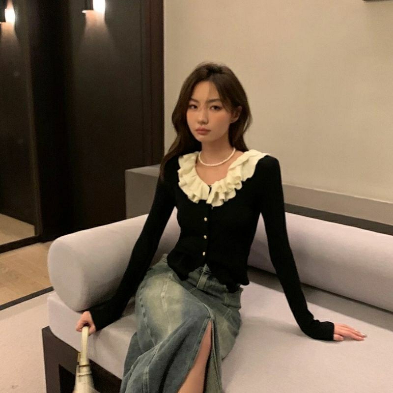 Áo len tăm cổ bèo tiểu thư siêu xinh