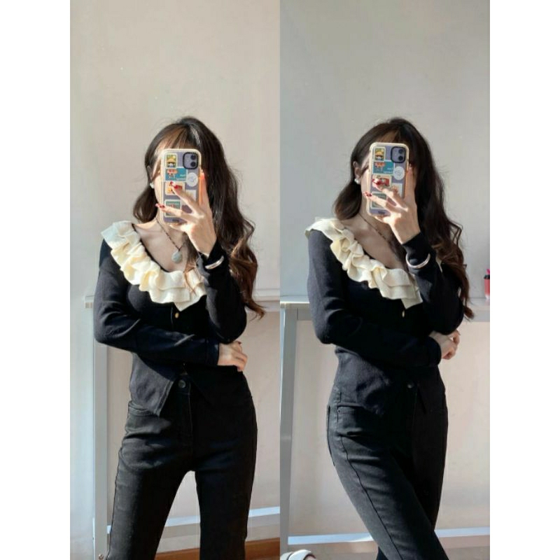 Áo len tăm cổ bèo tiểu thư siêu xinh